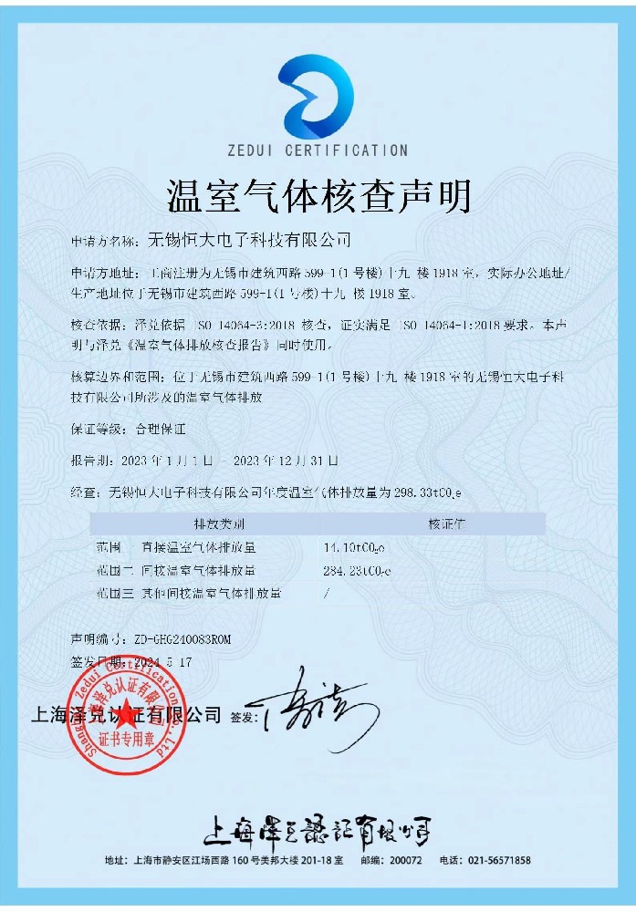 Greenhouse Gas Verification Statement